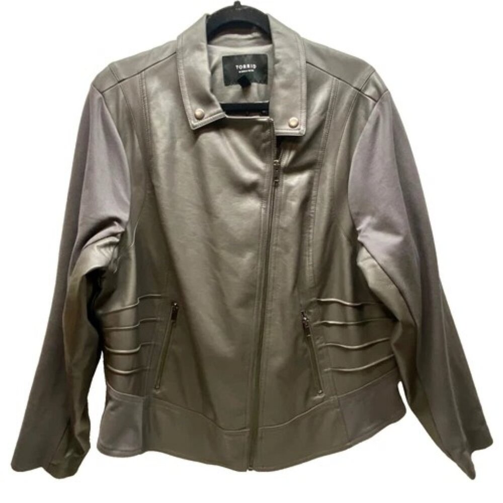 Torrid Faux Leather Moto Jacket Women's 3/3X Graphite Gray‎ Full Zip EUC